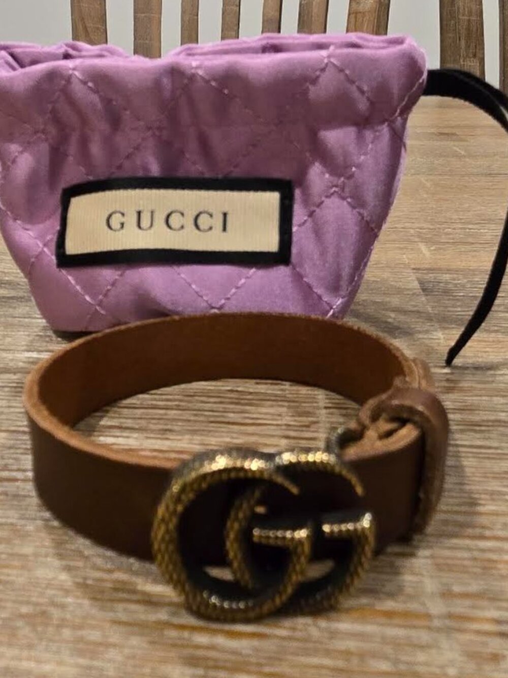 GUCCI Brown Leather Bracelet with Double G